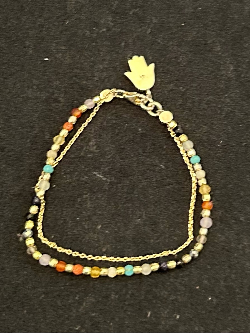 Source Unknown Gold Hamsa Multicolor Beaded Double-Strand Bracelet